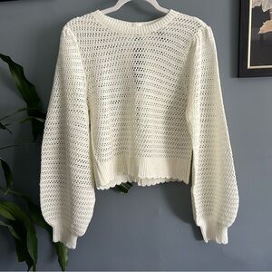 H&M Divided Open-Knit Crewneck Sweater - Cream Crochet Back Bows Small